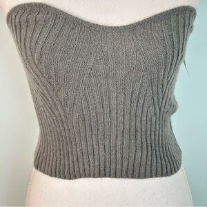 Cider Gray Ribbed Knit Strapless Crop Top NWT